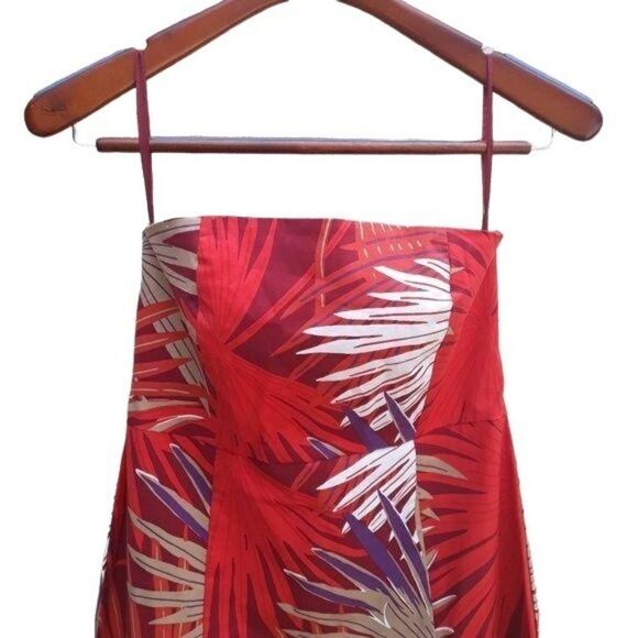 Gap Dress Vacation Island Strapless A-line Fit & Flare Tropical Palm Maroon Sz 6 - Picture 5 of 8